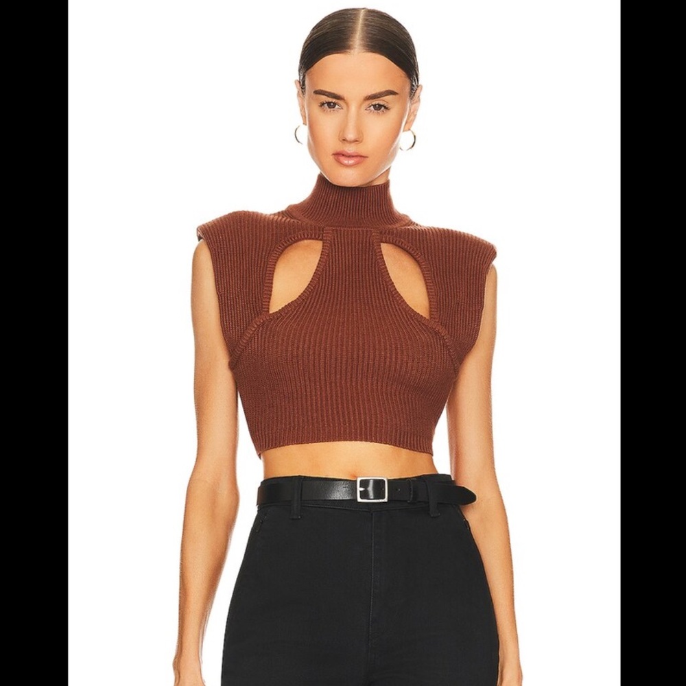 NBD Zahara Knit Crop Top With Shoulder Pads